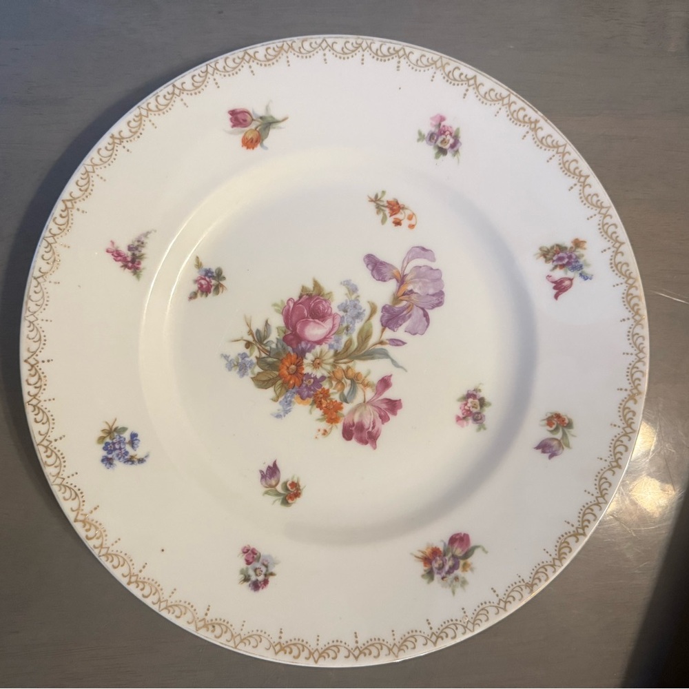 Vintage Floral Dinner Plate with Gold Trim Epiag Pirkenhammer